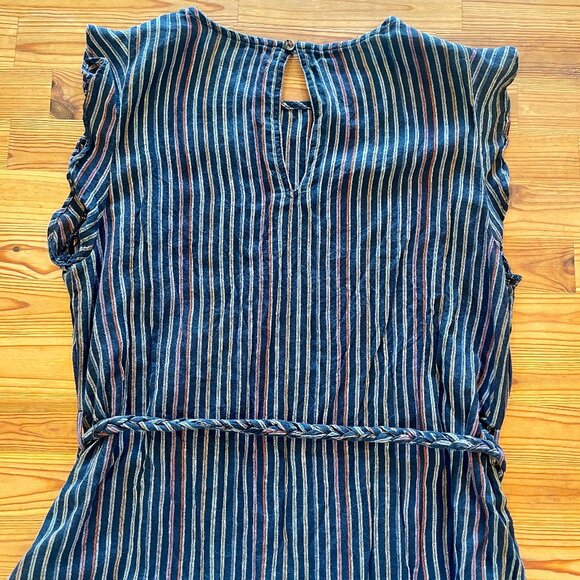 EUC Marine Layer Navy Rainbow‎ Stripe Laney Dress with Braided Belt Size Large - Picture 5 of 10